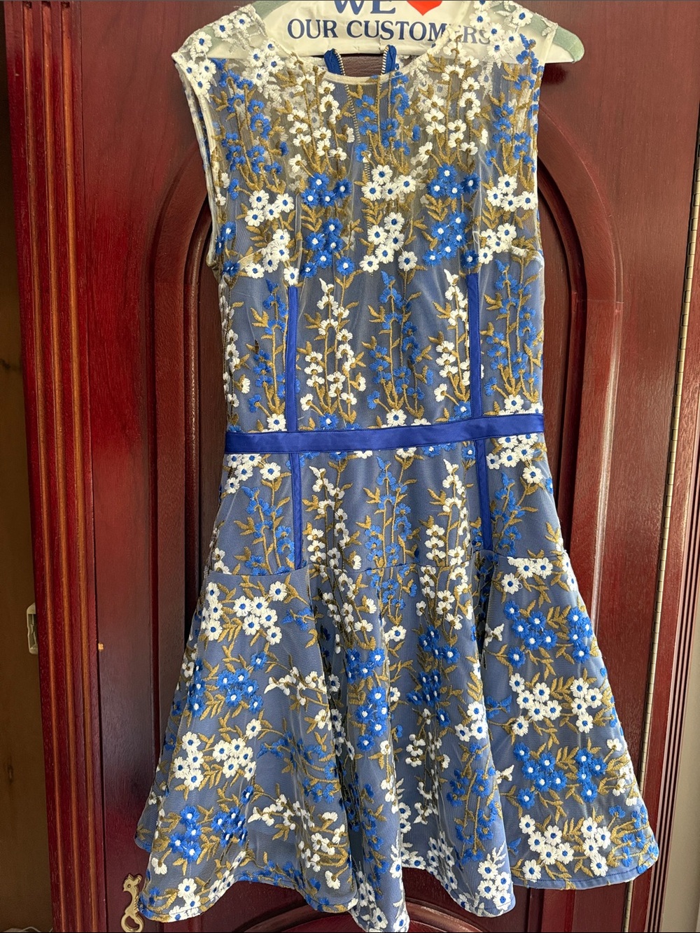 Bronx and Banco Blue Floral Embroidered Fit-and-Flare Mini Dress